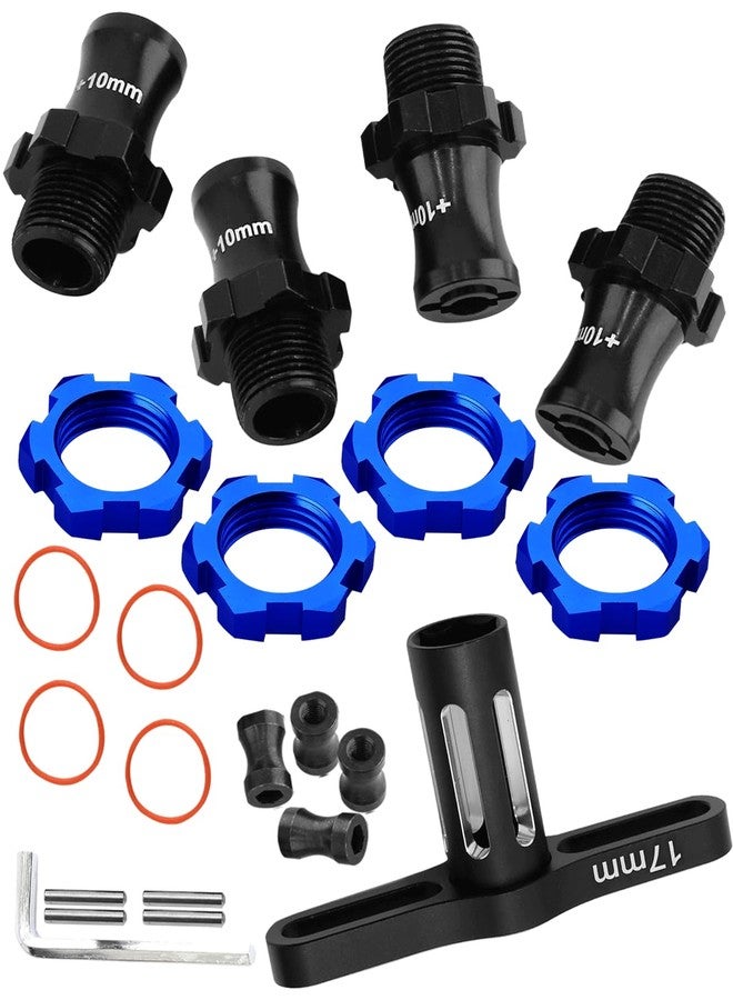 Rcarmumb RC Hex Hub Adapters & Wheel Wrench Upgrades Part for 1/10 Slash Rustler Stampede Bandit 4wd 2wd,Aluminum Hex Hub Adapters 12mm to 17mm W/ 10mm Offset & Wheel Wrench,Navy Blue - Image 1